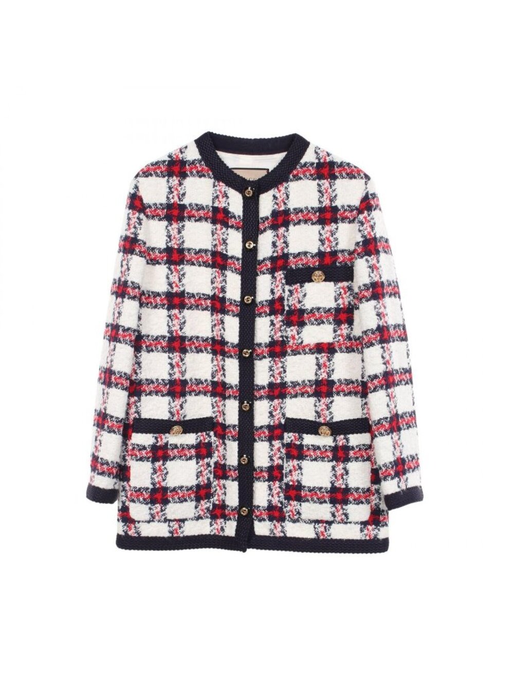 Gucci Collarless Jacket Plaid Tweed Nylon